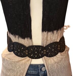 Haute Hippie Style Black Laser Cut Medallion Wrap Belt Tassel Tie NWT